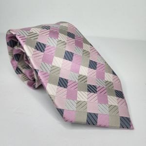 GEOFFREY BEENE Pink Checkered Silk Tie.